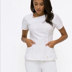 Jaanuu asymmetrical white scrub top